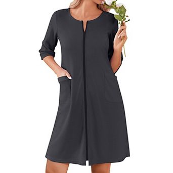 Ekouaer Zip Up Robes for Women Short Waffle Bathrobe Lightweight Knee Length Housecoat with Pockets