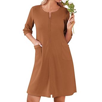 Ekouaer Zip Up Robes for Women Short Waffle Bathrobe Lightweight Knee Length Housecoat with Pockets