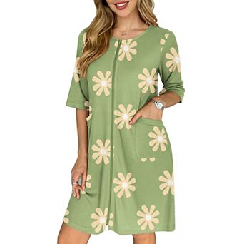 Ekouaer Zip Up Robes for Women Short Waffle Bathrobe Lightweight Knee Length Housecoat with Pockets