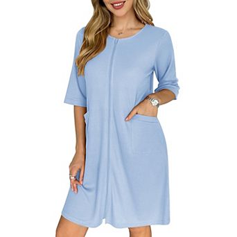 Ekouaer Zip Up Robes for Women Short Waffle Bathrobe Lightweight Knee Length Housecoat with Pockets