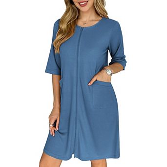 Ekouaer Zip Up Robes for Women Short Waffle Bathrobe Lightweight Knee Length Housecoat with Pockets