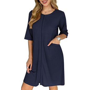 Ekouaer Zip Up Robes for Women Short Waffle Bathrobe Lightweight Knee Length Housecoat with Pockets