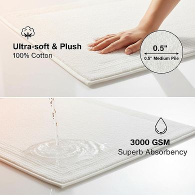 Reversible Cotton Tufted Bath Rug 3000GSM Plush Absorbent Quick Dry
