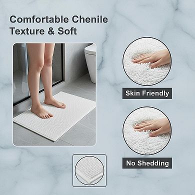 Non Slip Bath Mat Chenille Absorbent Quick Dry Rubber Backed Ultra Thin Washable
