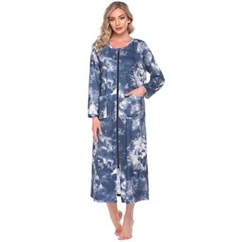 Ekouaer Women Long House Coat Zipper Front Robes Full Length Nightgowns with Pockets Striped