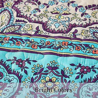 Boho Quilt King Size, Blue Purple Bohemian King Quilt, Lightweight Microfiber Bed Decor(3 Pieces)