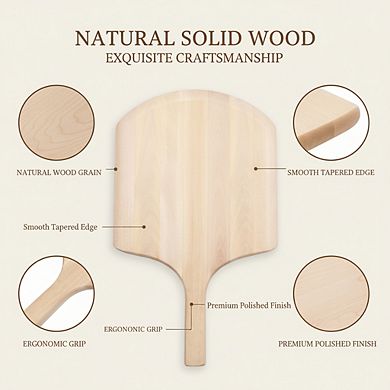 Wood Pizza Peel 24 Inch Overall, 16x14" Blade with 10" Wood Handle