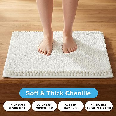 Thick Soft Chenille Bath Rug Absorbent Quick Dry Rubber Backing Washable Shower Floor Mat