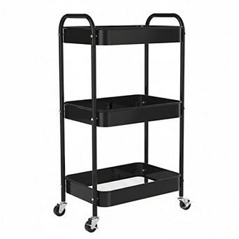 3 tier Rolling Metal Storage Cart Heavy-duty 4 Swivel Casters Easy Assembly Multi-functional