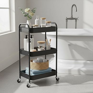 3-tier Rolling Metal Storage Cart Heavy-duty 4 Swivel Casters Easy Assembly Multi-functional