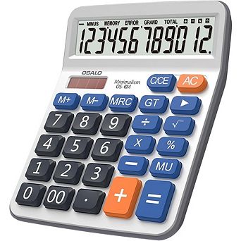 Large LCD 12 Digit Handheld Desktop Calculator Battery Solar