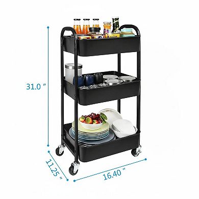 3-tier Rolling Utility Cart with Caster Wheels Easy Assembly for Kitchen Bathroom