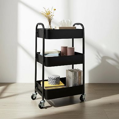3-tier Rolling Utility Cart with Caster Wheels Easy Assembly for Kitchen Bathroom