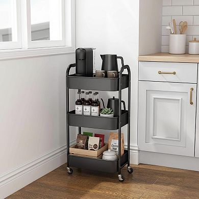 3-tier Rolling Utility Cart with Caster Wheels Easy Assembly for Kitchen Bathroom