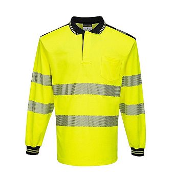Portwest Mens PW3 Hi-Vis Comfort Long-Sleeved Polo Shirt