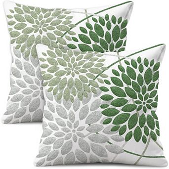 Decorative Throw Pillow Covers Set of 2, Double-Sided White Linen Green Silver Grey Pillow Cases