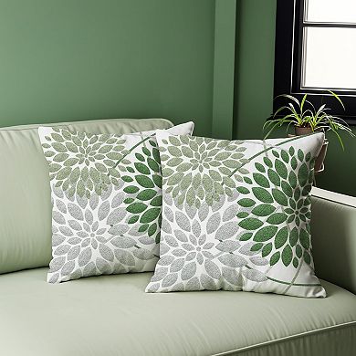 Decorative Throw Pillow Covers Set of 2, Double-Sided White Linen Green Silver Grey Pillow Cases