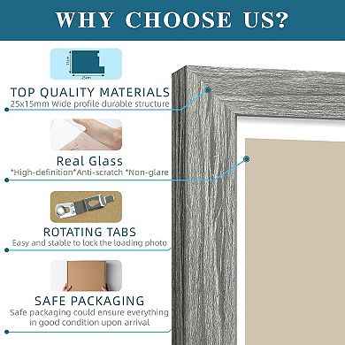 4x6 Picture Frame Set of 2,Made of Real Glass and Rustic Grey Wooden Frame -Wall or Tabletop Display