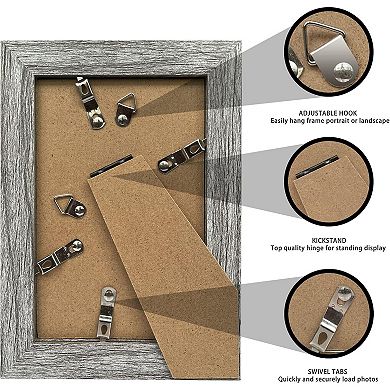 4x6 Picture Frame Set of 2,Made of Real Glass and Rustic Grey Wooden Frame -Wall or Tabletop Display