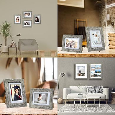 4x6 Picture Frame Set of 2,Made of Real Glass and Rustic Grey Wooden Frame -Wall or Tabletop Display