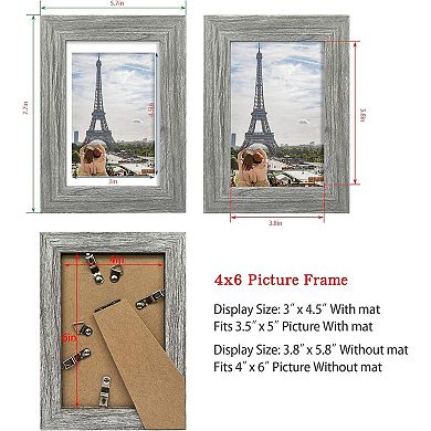 4x6 Picture Frame Set of 2,Made of Real Glass and Rustic Grey Wooden Frame -Wall or Tabletop Display