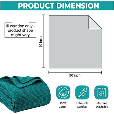 Cotton Blankets Queen Size for Bed - Waffle Weave Blankets for Summer, Lightweight and Breathable