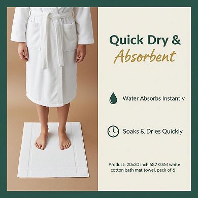 6 Pack Cotton Bath Mats 687 GSM Soft Absorbent Machine Washable OEKO TEX Certified