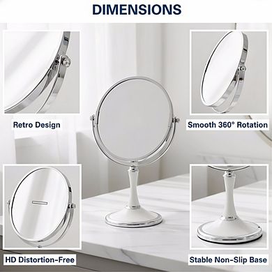 Vintage 8" Double Sided Vanity Mirror, 1X/3X Magnification Silver Oval with Stand
