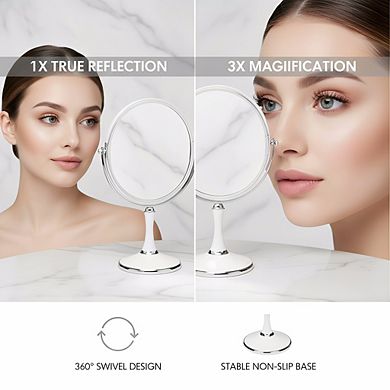 Vintage 8" Double Sided Vanity Mirror, 1X/3X Magnification Silver Oval with Stand