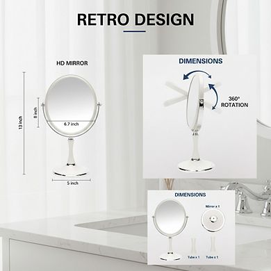 Vintage 8" Double Sided Vanity Mirror, 1X/3X Magnification Silver Oval with Stand