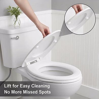 White Elongated Toilet Seat Soft Close, Transitional Style Easy-Clean Hinges
