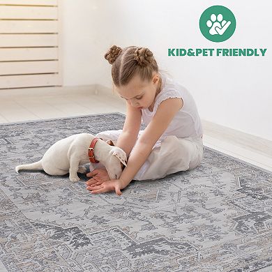 Aurora Ascent LOOM & LUXE 8x10 Ivory Beige Oriental Non-Shedding Stain Resistant Area Rug