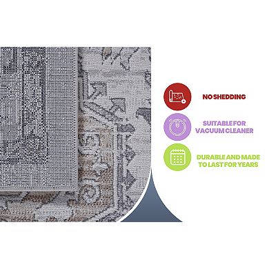 Aurora Ascent LOOM & LUXE 8x10 Ivory Beige Oriental Non-Shedding Stain Resistant Area Rug