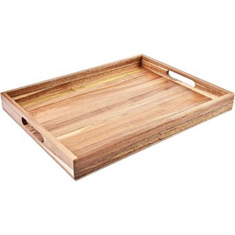 Acacia Wood Serving Tray with Handles  Decorative Serving Trays Platter for Breakfast in Bed, Lunch