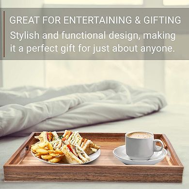 Acacia Wood Serving Tray with Handles Decorative Serving Trays Platter for Breakfast in Bed, Lunch