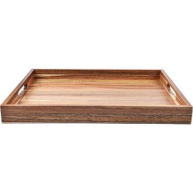 Acacia Wood Serving Tray with Handles Decorative Serving Trays Platter for Breakfast in Bed, Lunch