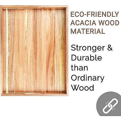 Acacia Wood Serving Tray with Handles Decorative Serving Trays Platter for Breakfast in Bed, Lunch
