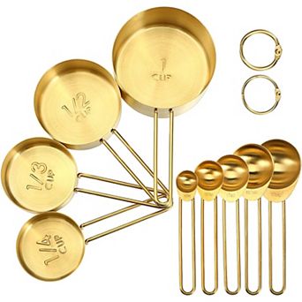 9 pc Golden Stainless Steel Measuring Cups and Spoons Set, Stackable & Long Handle