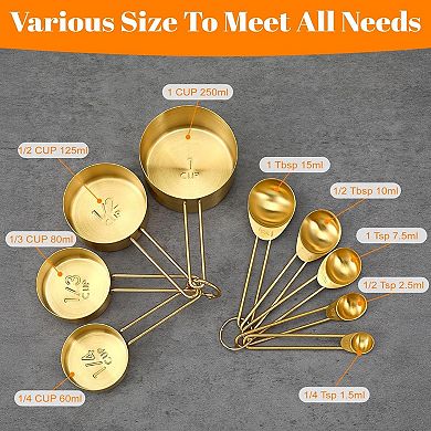 9 Pcs Golden Stainless Steel Measuring Cups and Spoons Set, Stackable & Long Handle