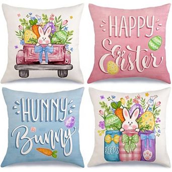 Easter Throw Pillow Covers Set of 4, Spring Decorative Farmhouse Holiday Cushion Case for Home