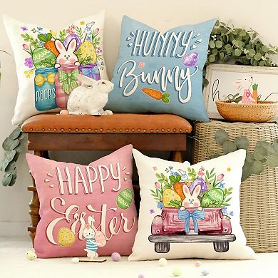 Easter Throw Pillow Covers Set of 4, Spring Decorative Farmhouse Holiday Cushion Case for Home