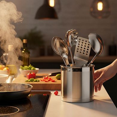 Stainless Steel Utensil Holder Weighted Base Extra Large Crock Countertop Organizer