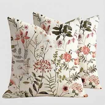 Corduroy Throw Pillow Covers 18x18 - Set of 2 Decorative Spring Pillow Covers with Zipper Retro