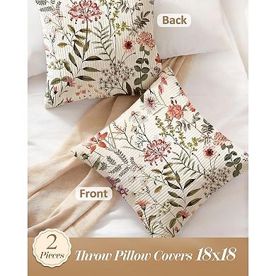Corduroy Throw Pillow Covers 18x18 - Set of 2 Decorative Spring Pillow Covers with Zipper Retro