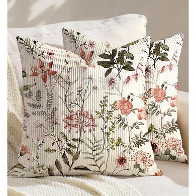 Corduroy Throw Pillow Covers 18x18 - Set of 2 Decorative Spring Pillow Covers with Zipper Retro