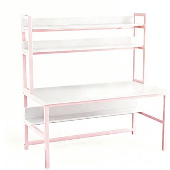 55" Rustic Brown Desk with Hutch, Extra Storage, Easy Assembly