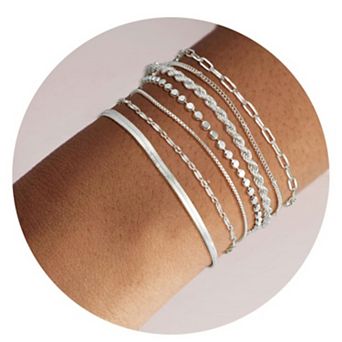 Simple Stackable Silver Bracelet Adjustable Set