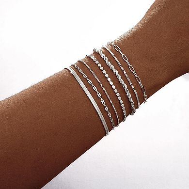Simple Stackable Silver Bracelet Adjustable Set