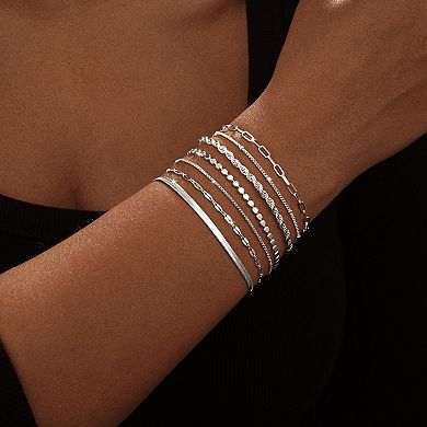 Simple Stackable Silver Bracelet Adjustable Set
