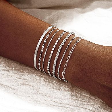 Simple Stackable Silver Bracelet Adjustable Set